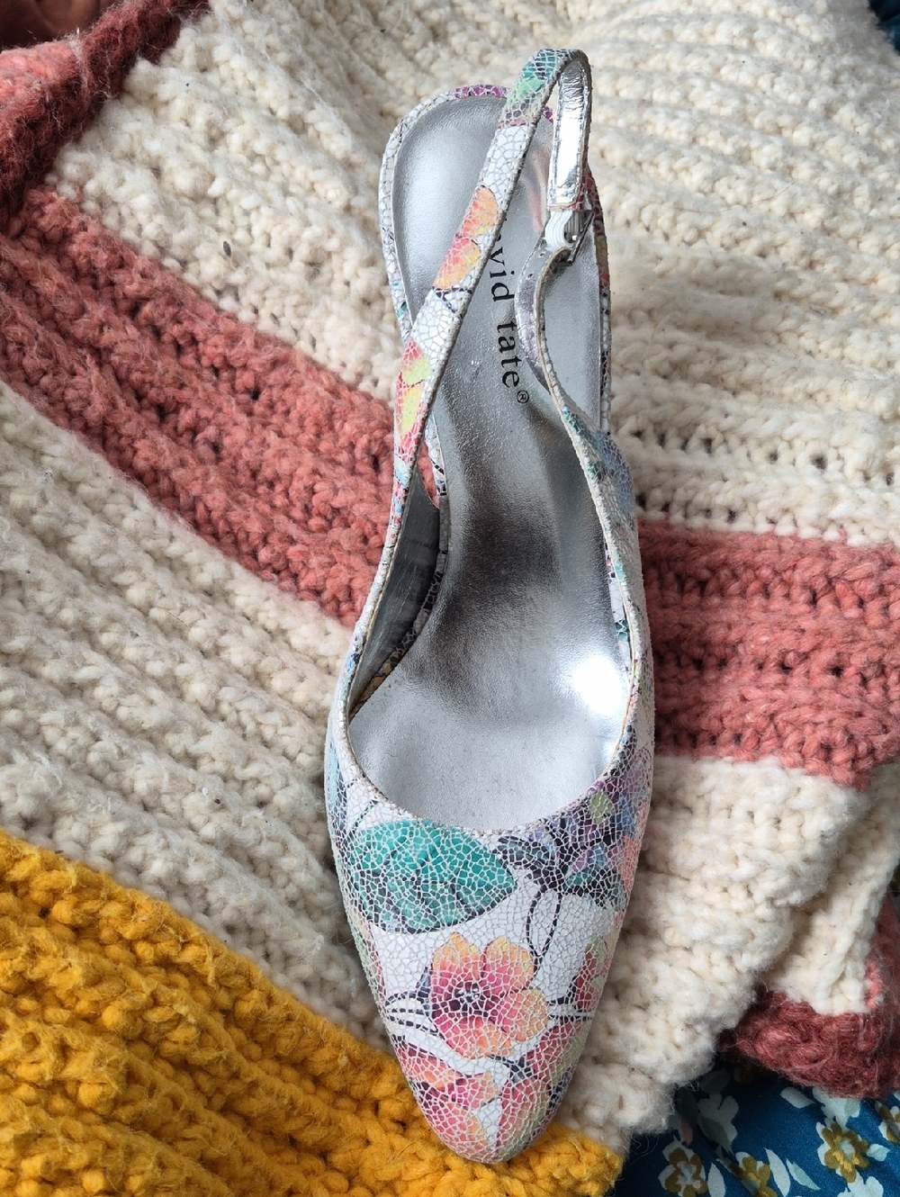 David Tate Mosaic Floral Slingback Pump Heels Multicolor Pastels 9.5 - Picture 5 of 16